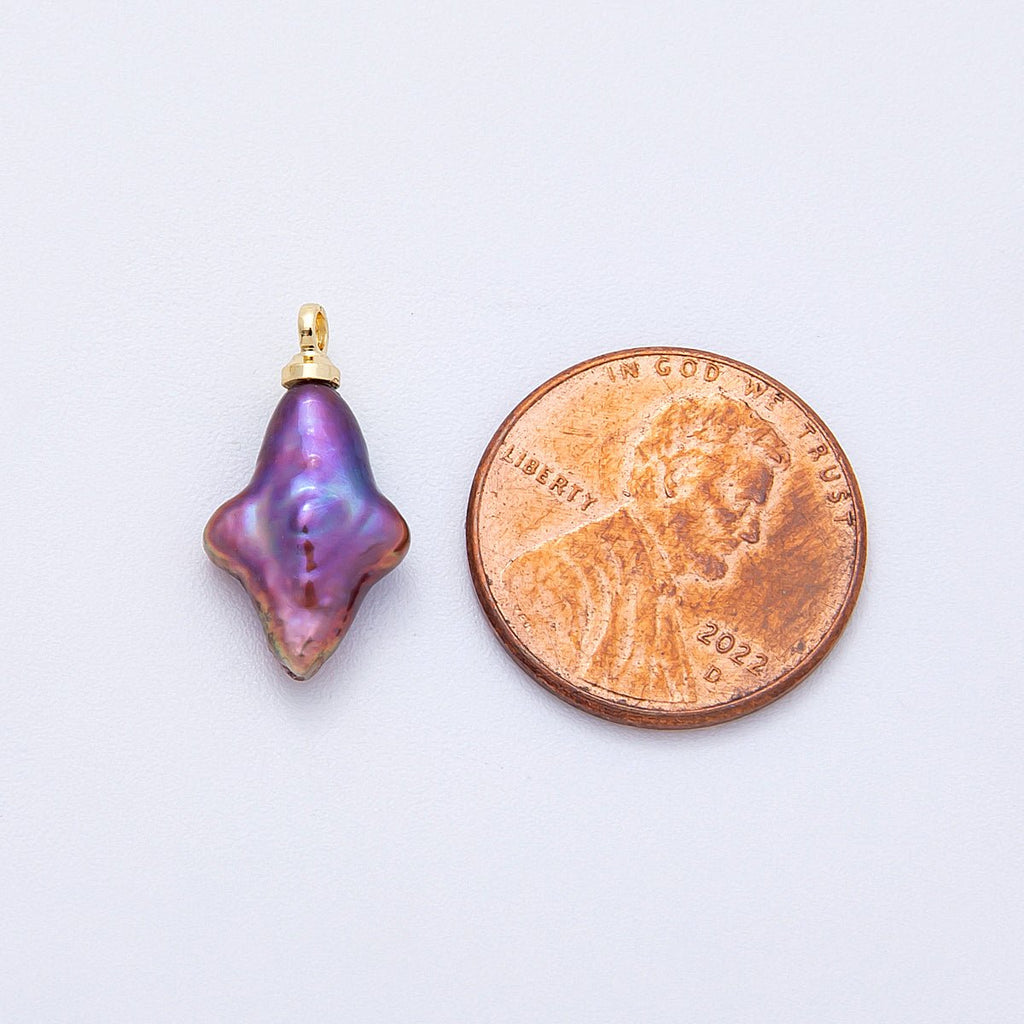 18K Gold Filled 18mm Purple Baroque Freshwater Pearl North Star Charm | Charms-00476