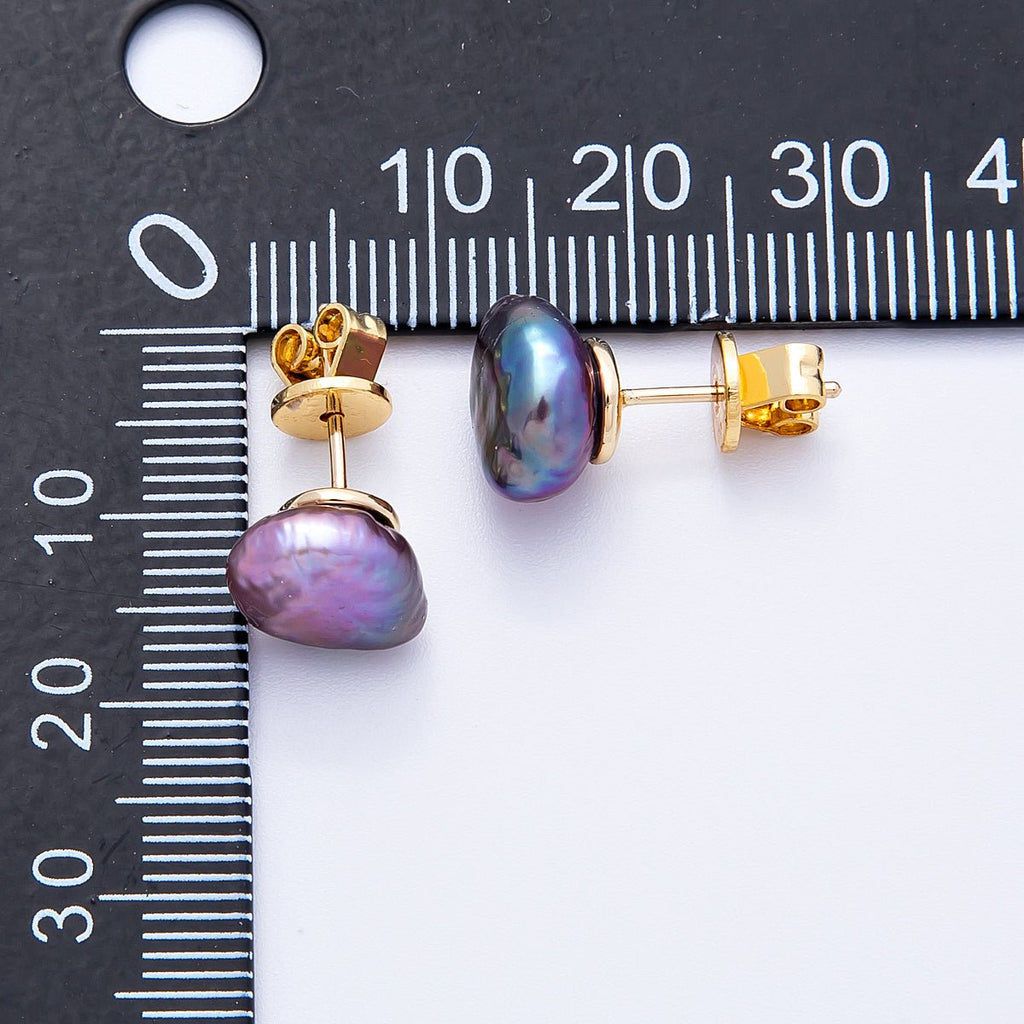 18K Gold Filled 18mm Purple Baroque Freshwater Pearl Studs | Earrings-00200
