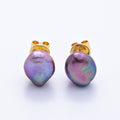 18K Gold Filled 18mm Purple Baroque Freshwater Pearl Studs | Earrings-00200
