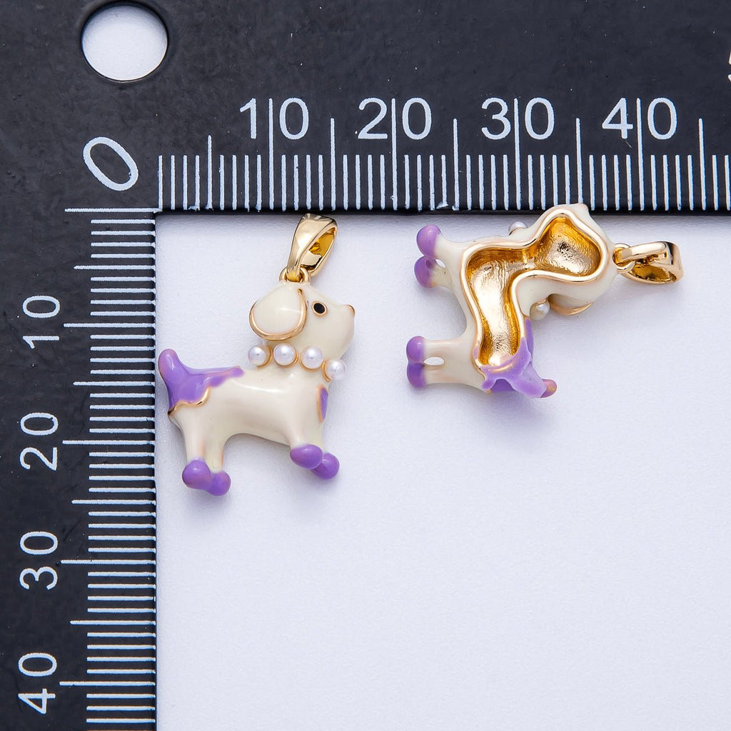 18K Gold Filled 18mm Purple, Pink Enamel Shell Pearl Dog Puppy Charm | Charms-00417 Charms-00418