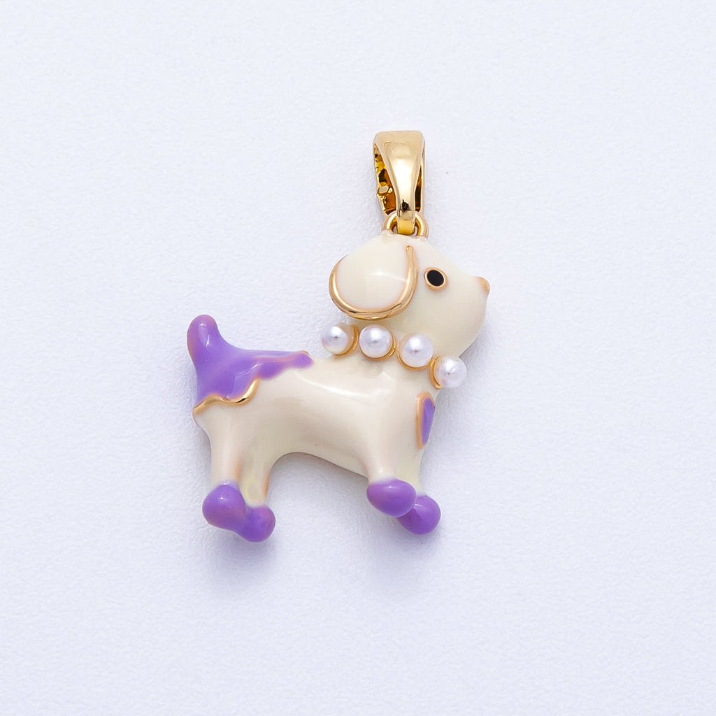 18K Gold Filled 18mm Purple, Pink Enamel Shell Pearl Dog Puppy Charm | Charms-00417 Charms-00418