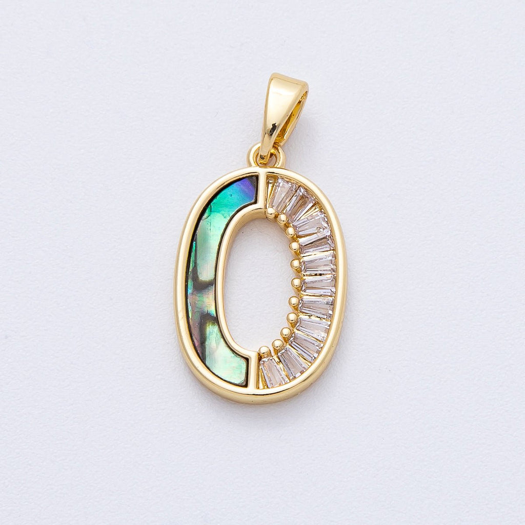 18K Gold Filled 19.5mm Clear Baguette CZ Abalone Gemstone Oblong Open Pendant | AF1221