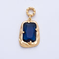 18K Gold Filled 19mm Blue, Red, Purple, Green, Clear, Pink Baguette CZ Molten Pendant in Gold & Silver | Charms-00267 ~ Charms-00278