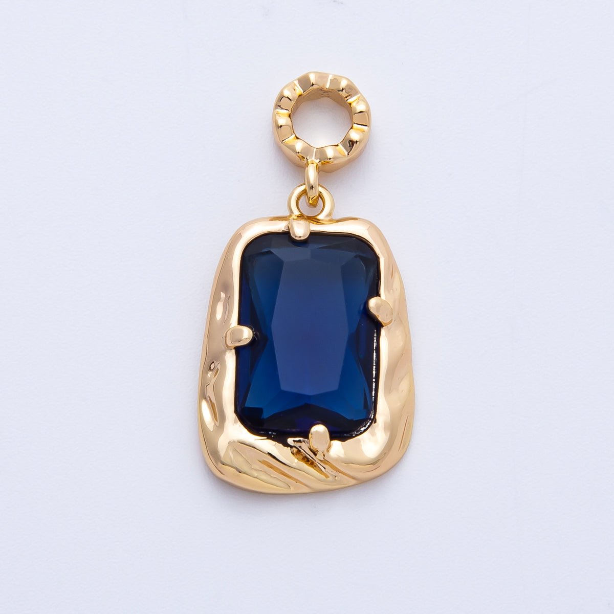 18K Gold Filled 19mm Blue, Red, Purple, Green, Clear, Pink Baguette CZ Molten Pendant in Gold & Silver | Charms-00267 ~ Charms-00278