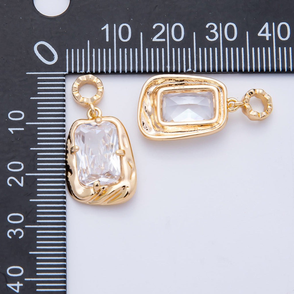 18K Gold Filled 19mm Blue, Red, Purple, Green, Clear, Pink Baguette CZ Molten Pendant in Gold & Silver | Charms-00267 ~ Charms-00278