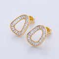 18K Gold Filled 19mm Clear Baguette CZ Curved Geometric Oval Stud Earrings | AD1657