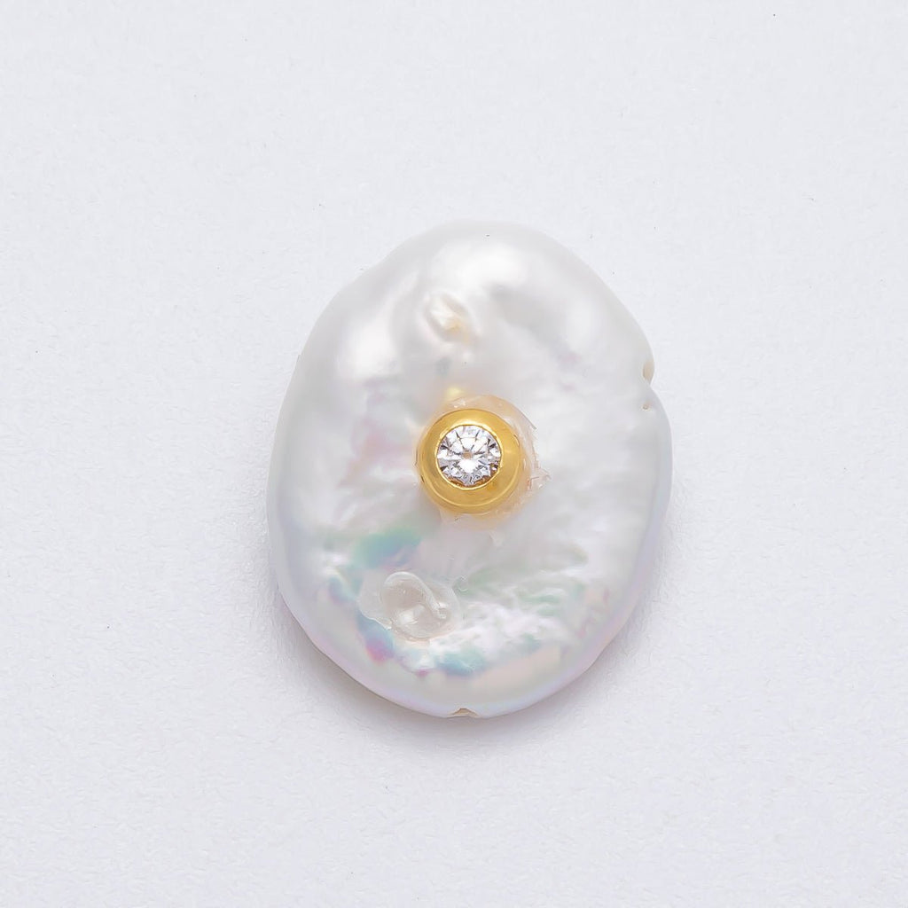 18K Gold Filled 19mm Clear CZ Round Keshi Baroque Freshwater Pearl Findings | Findings-00124
