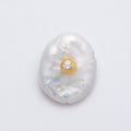 18K Gold Filled 19mm Clear CZ Round Keshi Baroque Freshwater Pearl Findings | Findings-00124