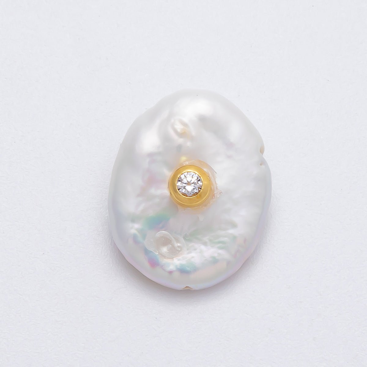 18K Gold Filled 19mm Clear CZ Round Keshi Baroque Freshwater Pearl Findings | Findings-00124