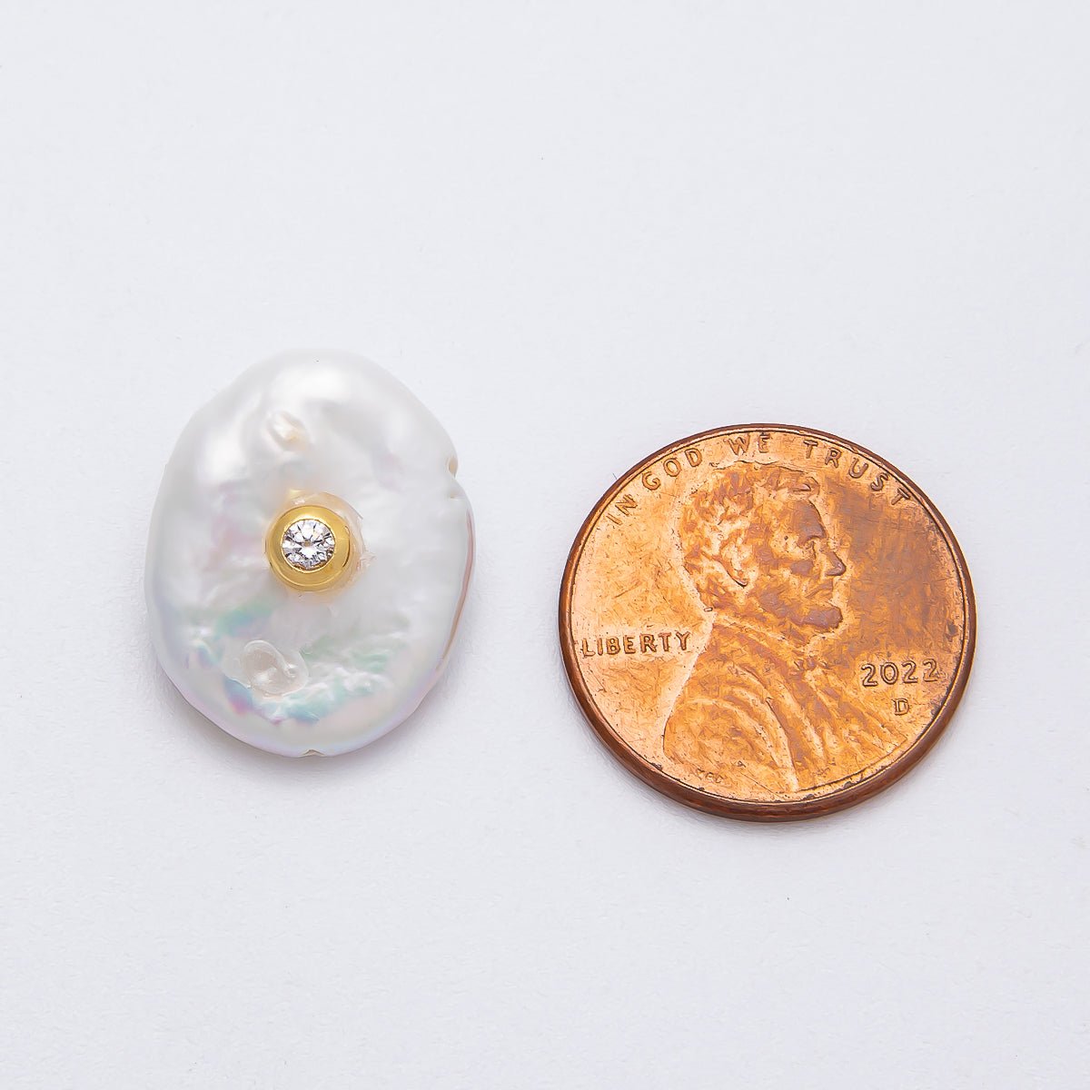 18K Gold Filled 19mm Clear CZ Round Keshi Baroque Freshwater Pearl Findings | Findings-00124