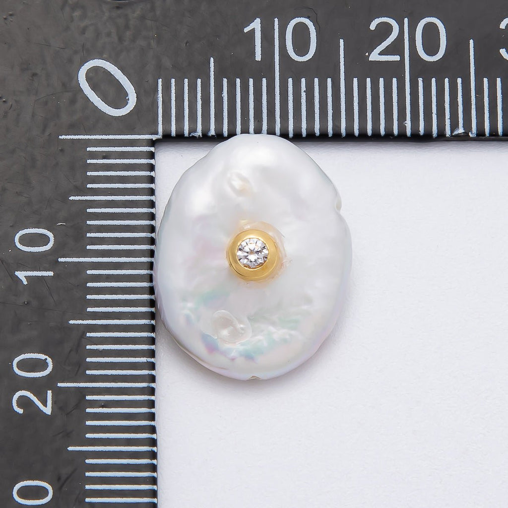 18K Gold Filled 19mm Clear CZ Round Keshi Baroque Freshwater Pearl Findings | Findings-00124