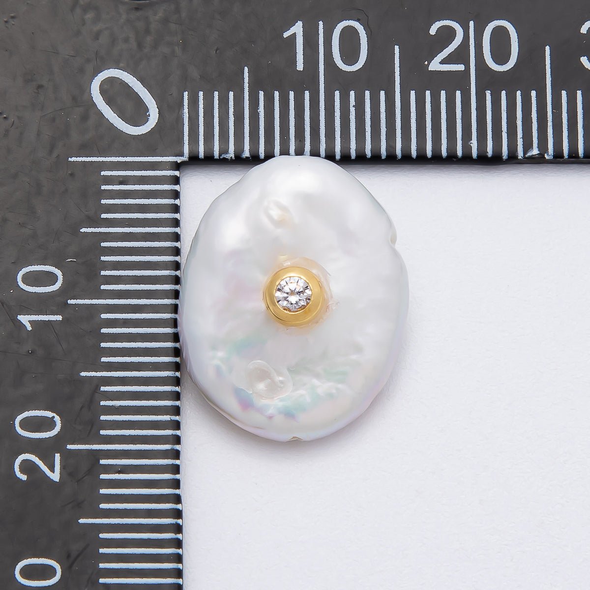 18K Gold Filled 19mm Clear CZ Round Keshi Baroque Freshwater Pearl Findings | Findings-00124