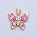 18K Gold Filled 19mm Pink CZ Micro Paved Butterfly Mariposa Animal Pendant | Charms-00538