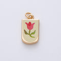 18K Gold Filled 19mm Red Tulip Flower Yellow Enamel Charm | AF1625