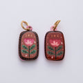 18K Gold Filled 20.5mm Red Brown Flower Enamel Double Sided Rectangular Charm | D420