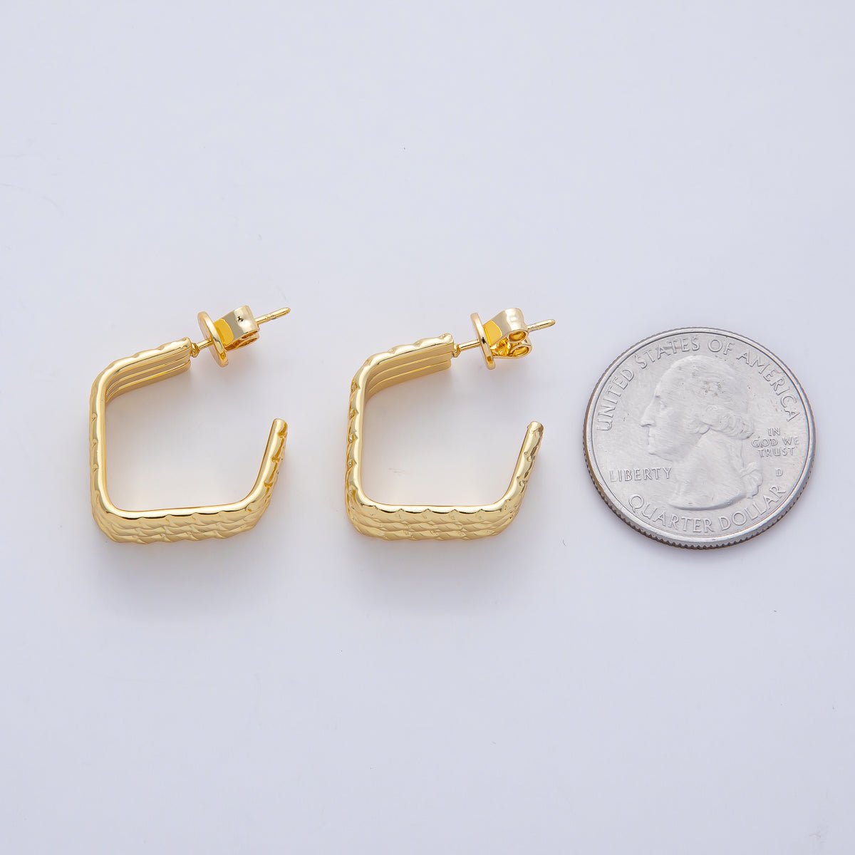 18K Gold Filled 20.5mm Triple Rope Geometric C-Shaped Hoop Earrings | AD1645