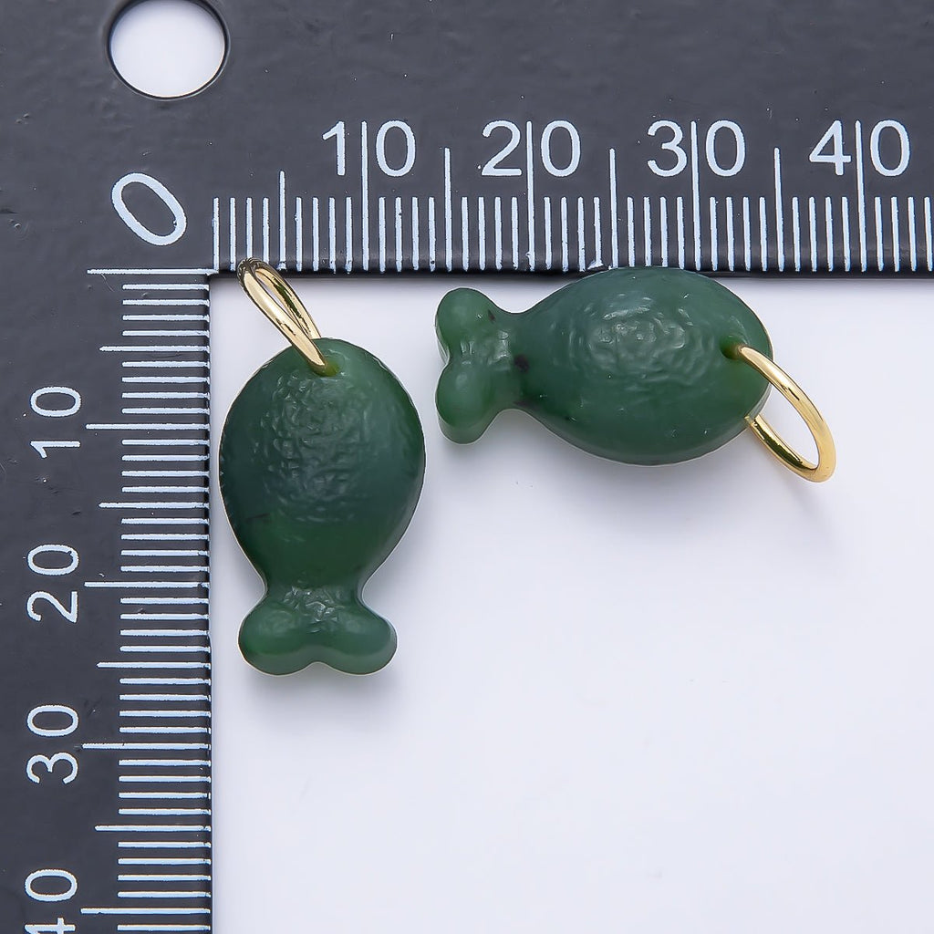 18K Gold Filled 20mm, 30mm, 38mm, 49mm Textured Jade Gemstone Fish Charm | Charms-01388 ~ Charms-01391