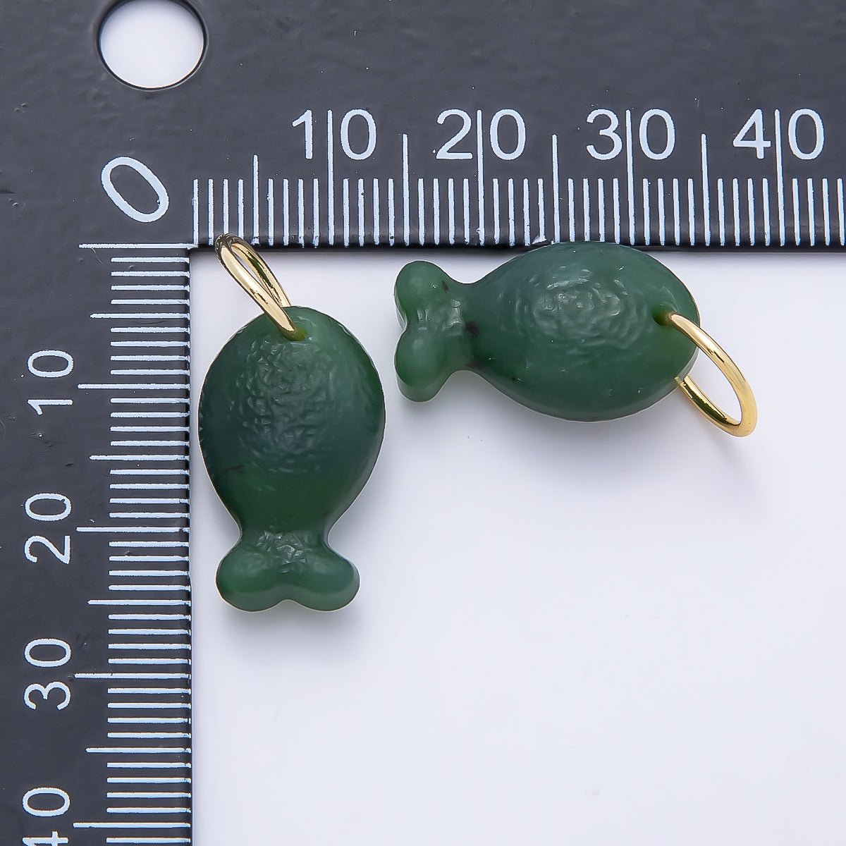 18K Gold Filled 20mm, 30mm, 38mm, 49mm Textured Jade Gemstone Fish Charm | Charms-01388 ~ Charms-01391