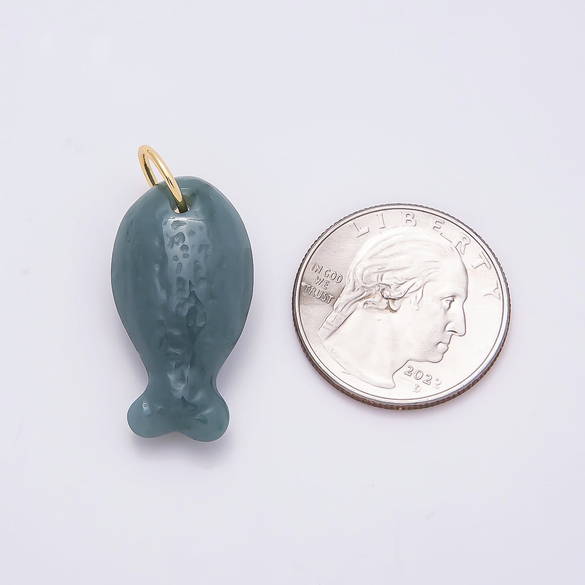 18K Gold Filled 20mm, 30mm, 38mm, 49mm Textured Jade Gemstone Fish Charm | Charms-01388 ~ Charms-01391