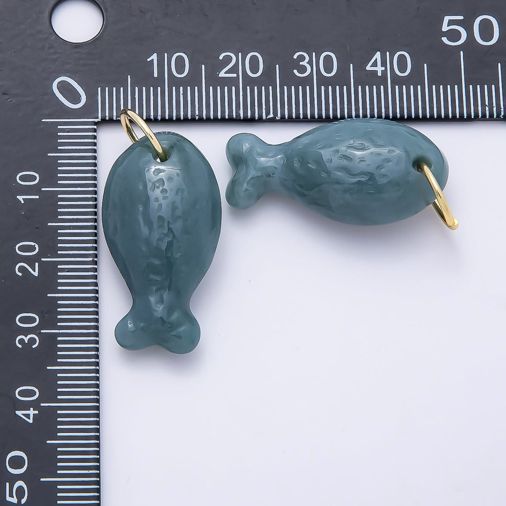 18K Gold Filled 20mm, 30mm, 38mm, 49mm Textured Jade Gemstone Fish Charm | Charms-01388 ~ Charms-01391