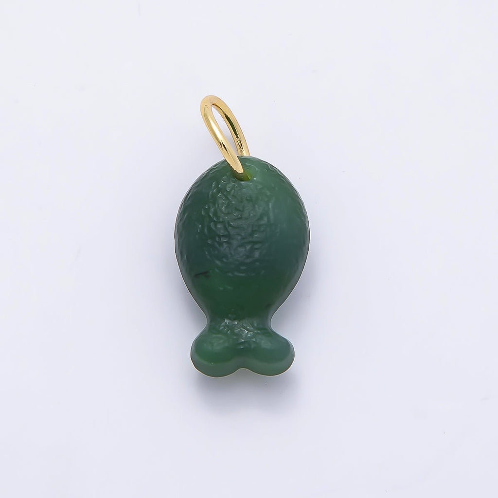 18K Gold Filled 20mm, 30mm, 38mm, 49mm Textured Jade Gemstone Fish Charm | Charms-01388 ~ Charms-01391