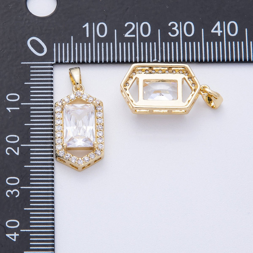 18K Gold Filled 20mm Clear Baguette Micro Paved CZ Hexagonal Pendant | AF1232