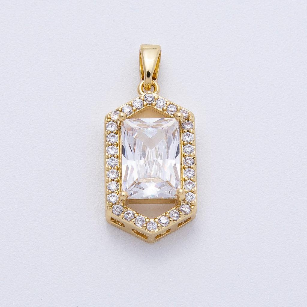 18K Gold Filled 20mm Clear Baguette Micro Paved CZ Hexagonal Pendant | AF1232