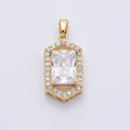 18K Gold Filled 20mm Clear Baguette Micro Paved CZ Hexagonal Pendant | AF1232