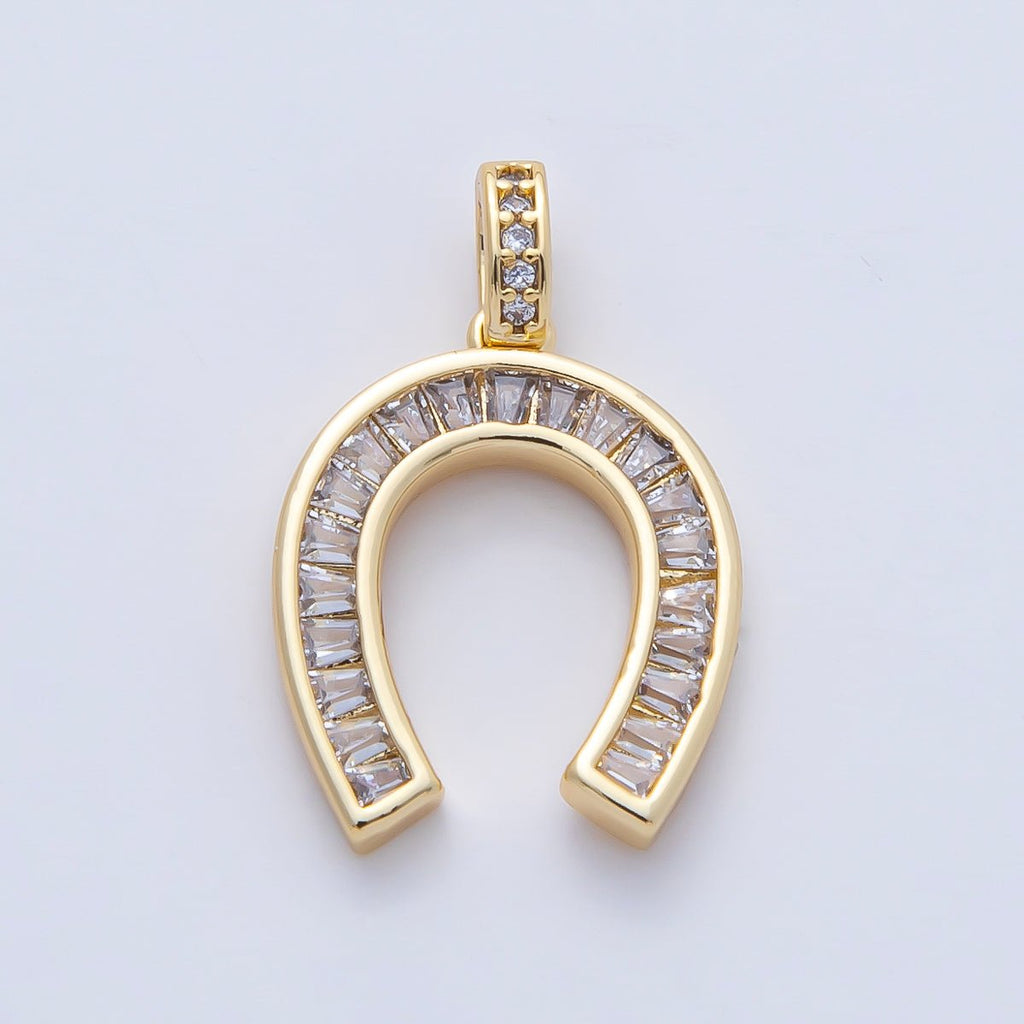 18K Gold Filled 20mm Clear CZ Baguette Horseshoe Pendant | AF1201
