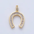 18K Gold Filled 20mm Clear CZ Baguette Horseshoe Pendant | AF1201