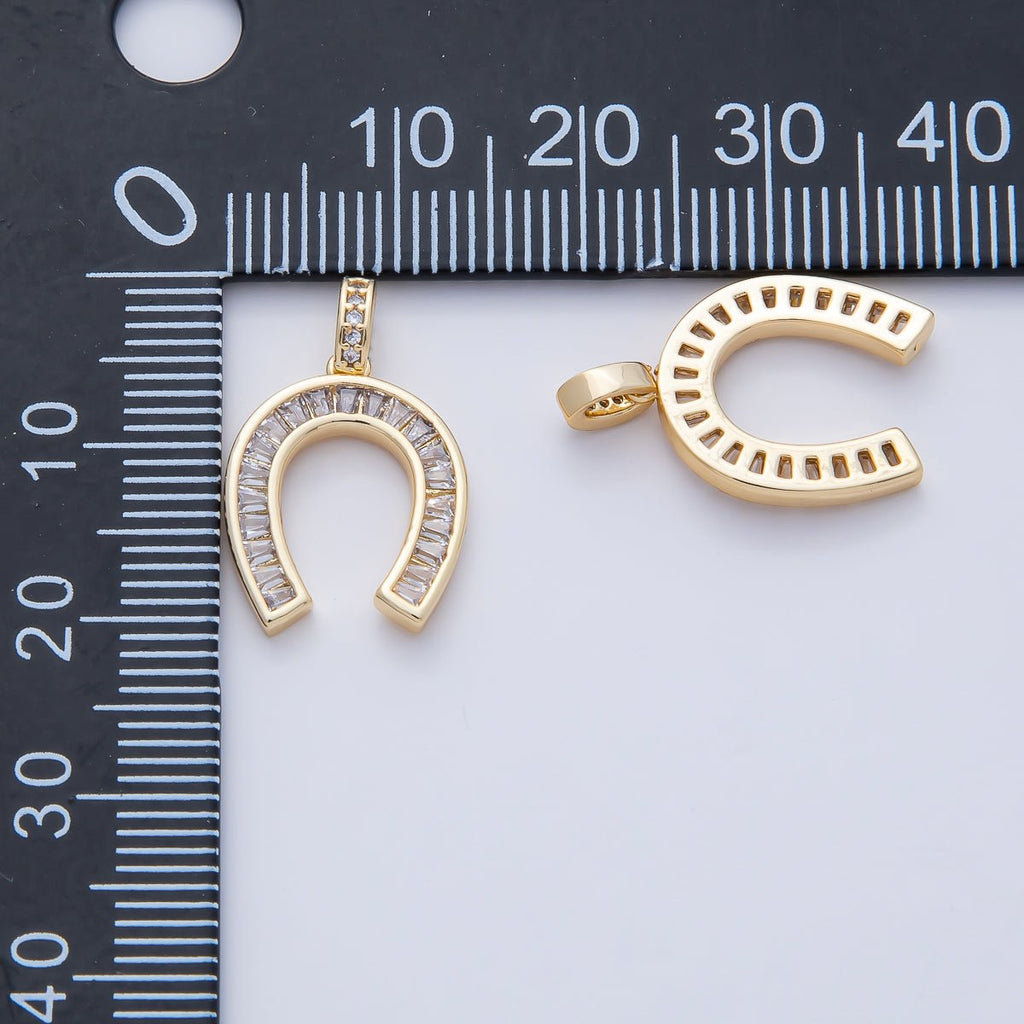 18K Gold Filled 20mm Clear CZ Baguette Horseshoe Pendant | AF1201