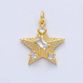 18K Gold Filled 20mm Clear CZ Baguette Round Sunburst Star Charm | AK020