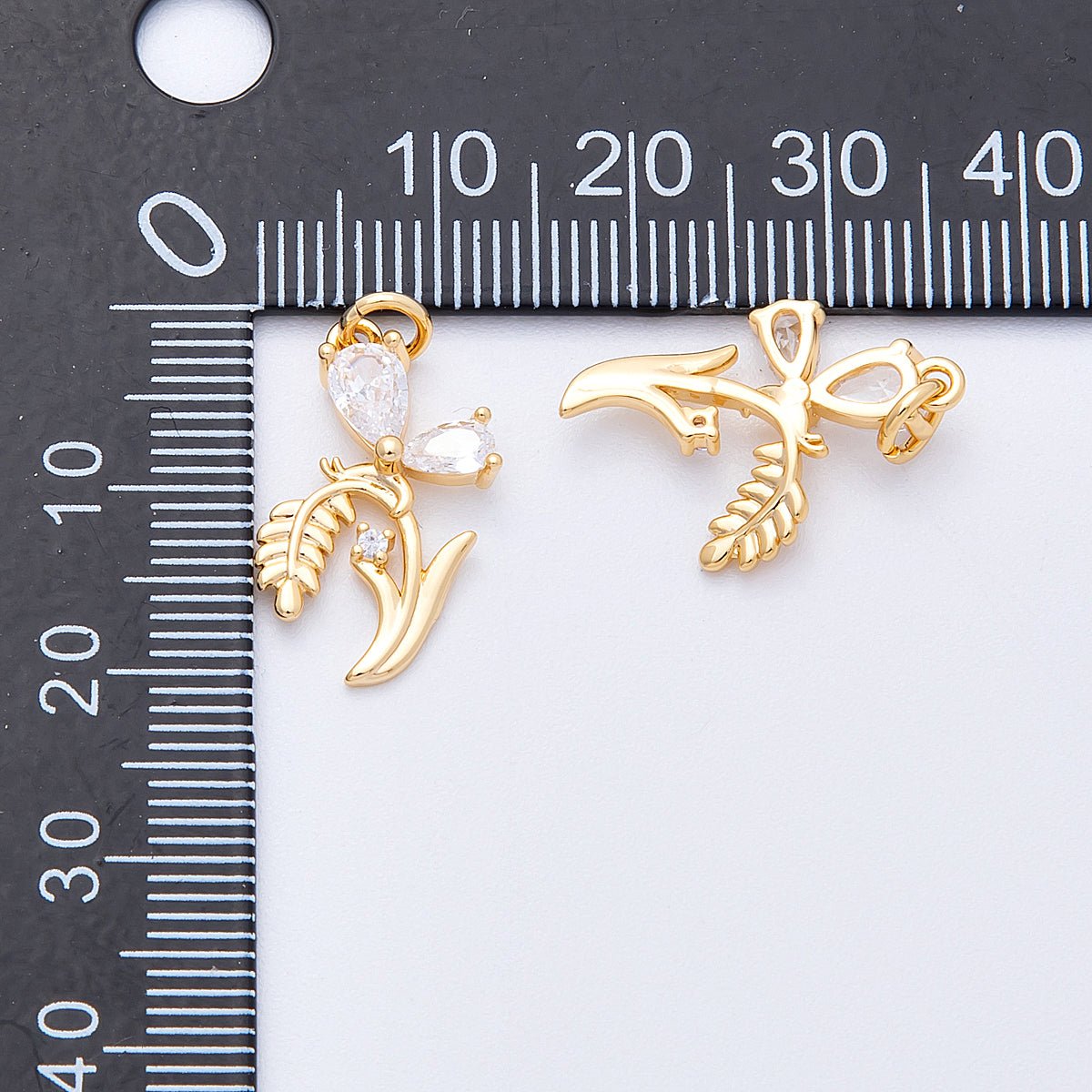 18K Gold Filled 20mm Clear CZ Butterfly Flower Plant Charm | Charms-00333