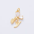 18K Gold Filled 20mm Clear CZ Butterfly Flower Plant Charm | Charms-00333