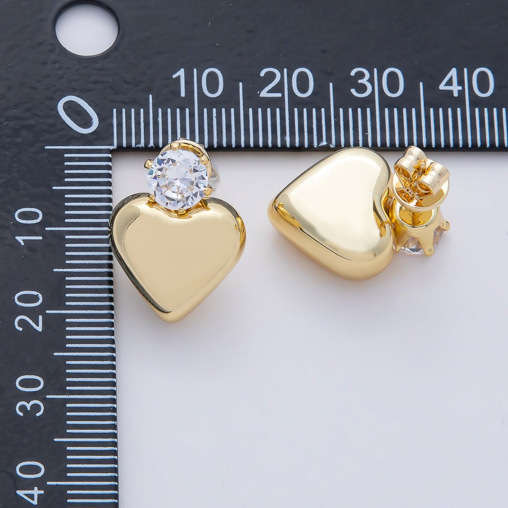 18K Gold Filled 20mm Clear CZ Heart Minimalist Stud Earrings | AD1654