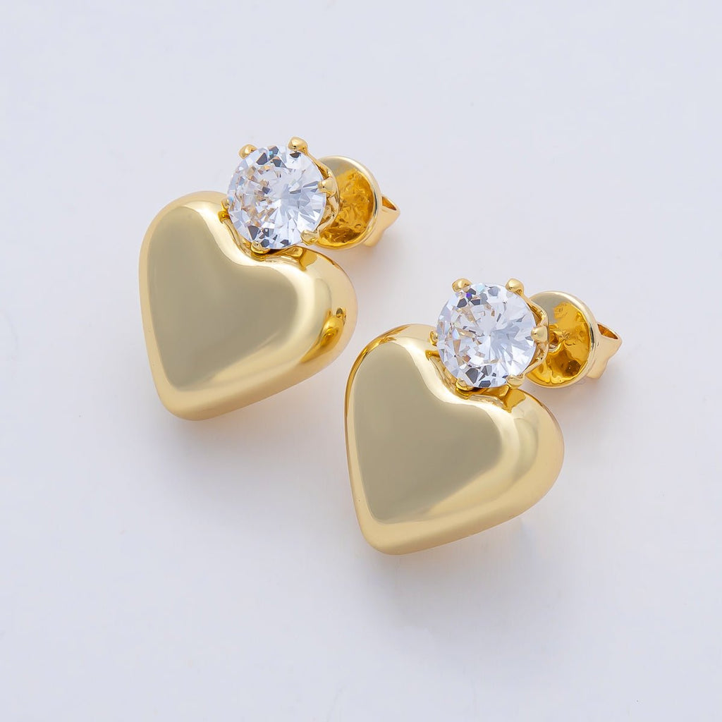 18K Gold Filled 20mm Clear CZ Heart Minimalist Stud Earrings | AD1654