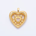 18K Gold Filled 20mm Clear CZ Pierced Sunburst Ribbed Heart Pendant | Charms-00341