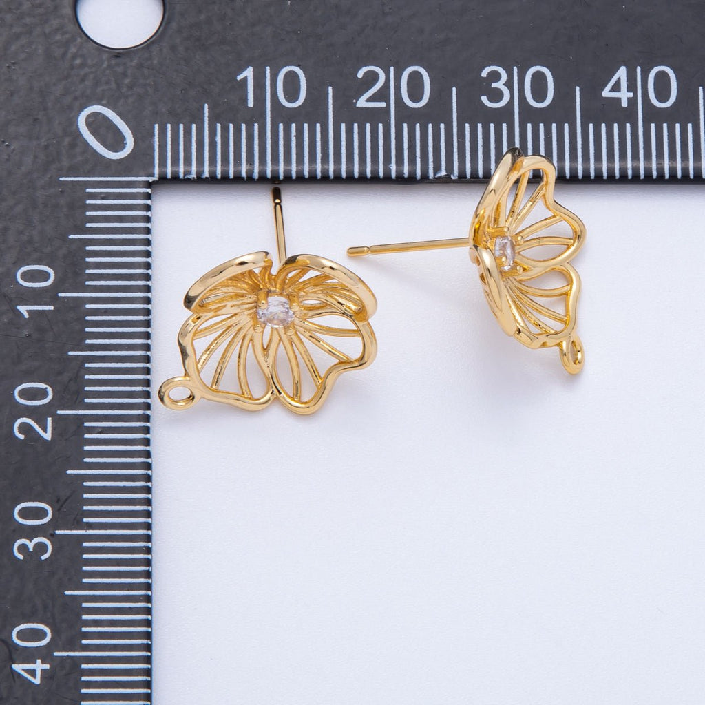 18K Gold Filled 20mm CZ Flower Open Loop Drop Stud Earrings | Findings-00116