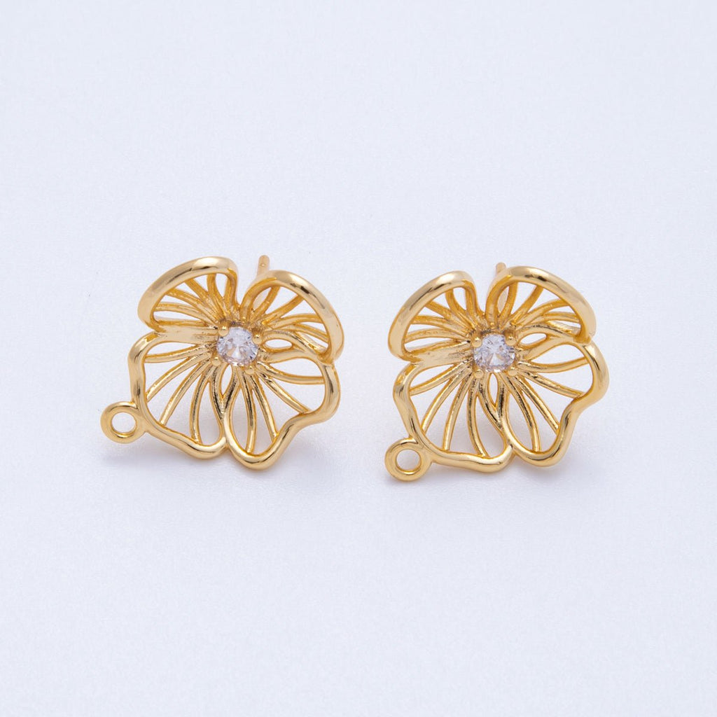 18K Gold Filled 20mm CZ Flower Open Loop Drop Stud Earrings | Findings-00116