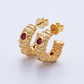 18K Gold Filled 20mm Fuchsia, Clear CZ Hammered Molten C-Shaped Hoop Earrings | AE623 AE624