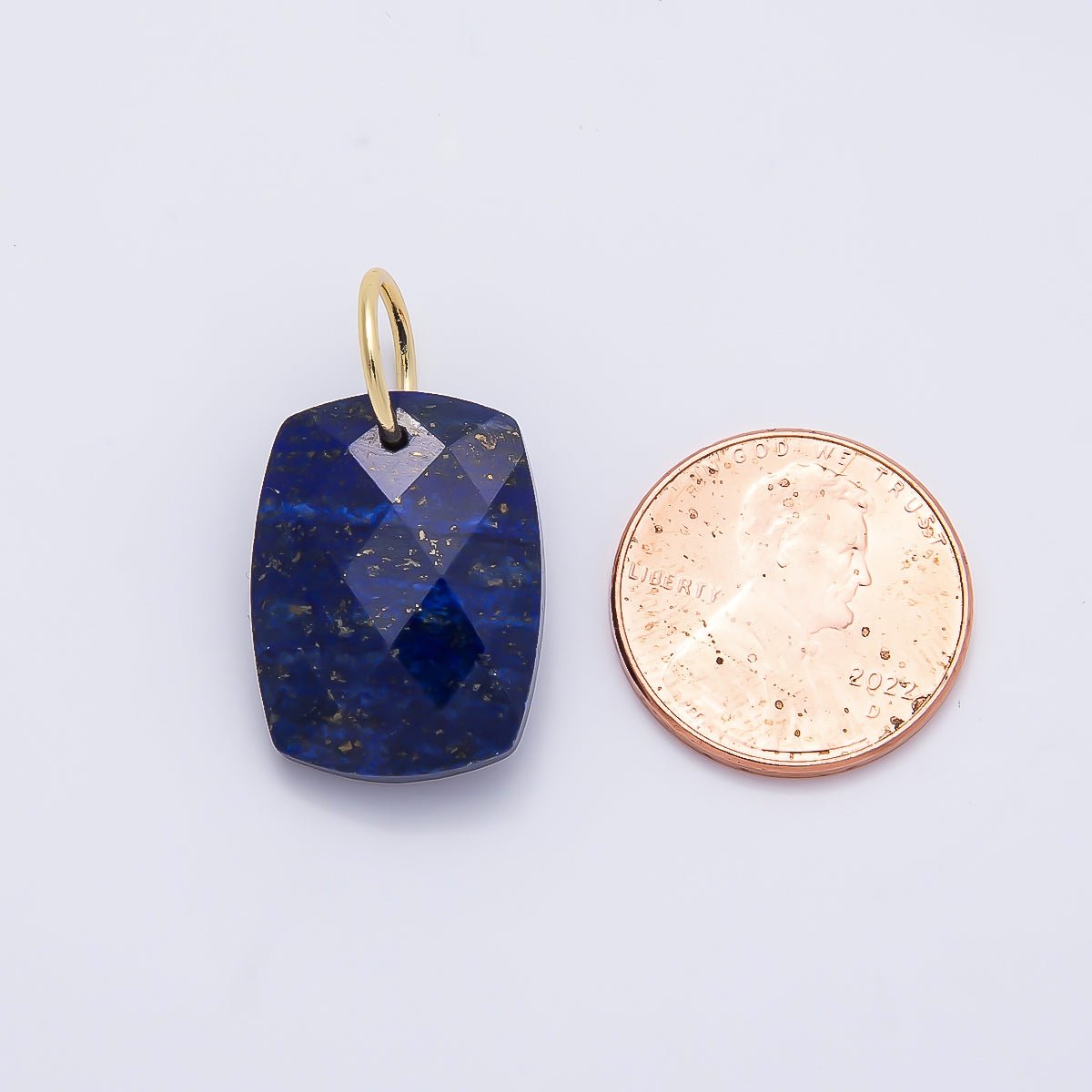 18K Gold Filled 20mm Lapis Lazuli, Turquoise, Rose Quartz, Tiger Eye Multifaceted Gemstone Rectangle Charm | Charms-01421 ~ Charms-01423