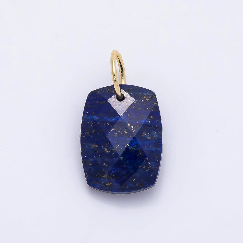 18K Gold Filled 20mm Lapis Lazuli, Turquoise, Rose Quartz, Tiger Eye Multifaceted Gemstone Rectangle Charm | Charms-01421 ~ Charms-01423
