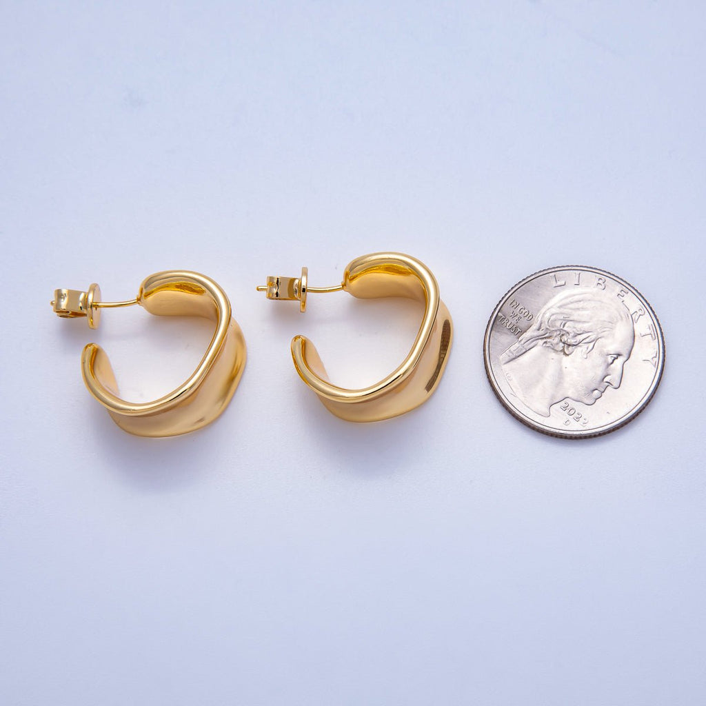 18K Gold Filled 20mm Molten C-Shaped Hoop Earrings | Earrings-00302