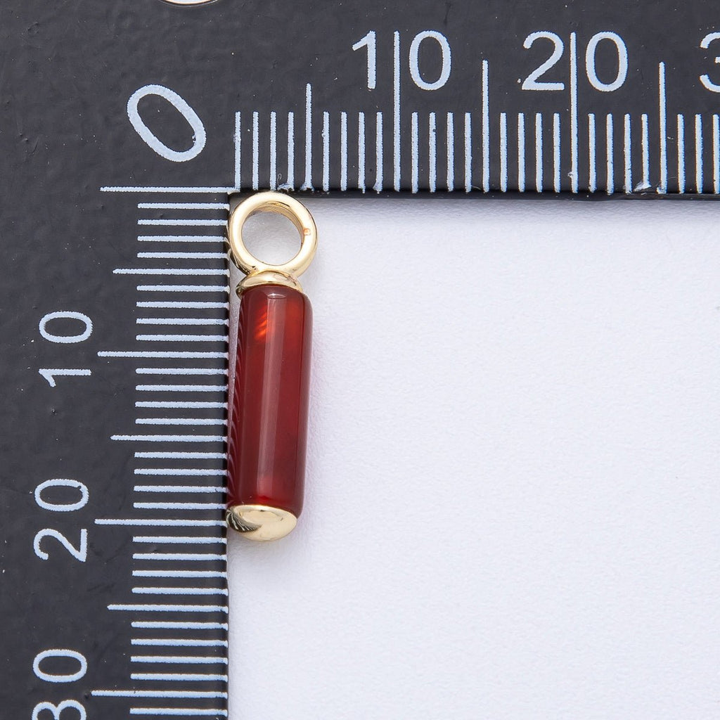 18K Gold Filled 20mm Red Carnelian Gemstone Cylinder Tube Drop Charm | AK148