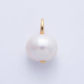 18K Gold Filled 20mm Ringed White Shell Pearl Round Drop Pendant | Charms-00323