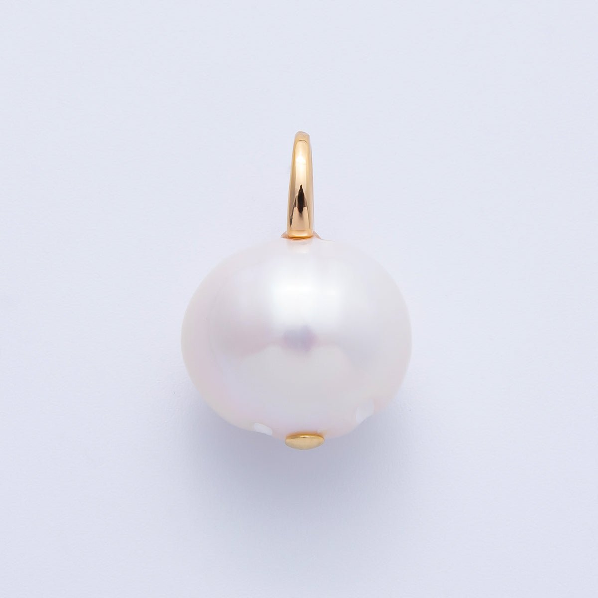 18K Gold Filled 20mm Ringed White Shell Pearl Round Drop Pendant | Charms-00323