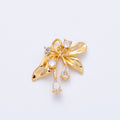 18K Gold Filled 21.5mm Clear CZ Foil Plant Charm | Charms-00339