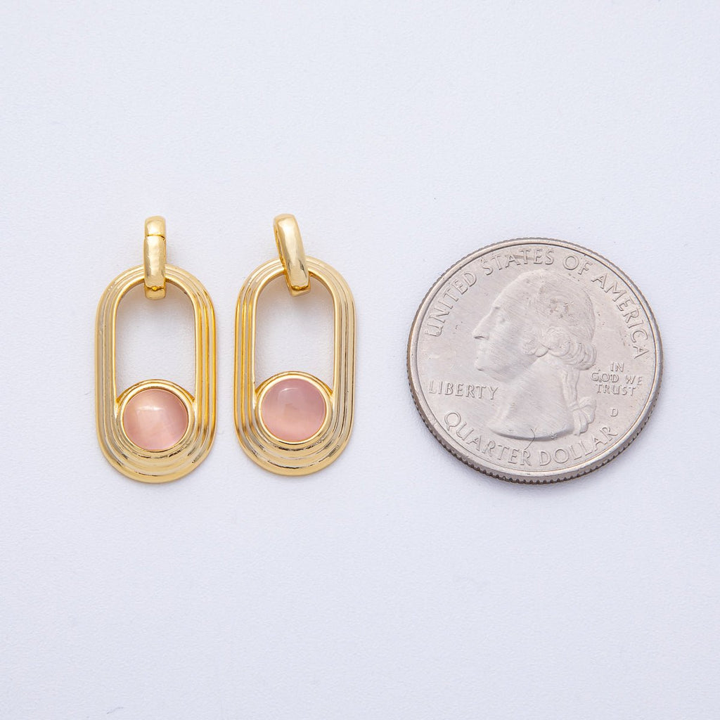18K Gold Filled 21.5mm Clear, Pink Gemstone Round Open Oblong Pendant | AF1225
