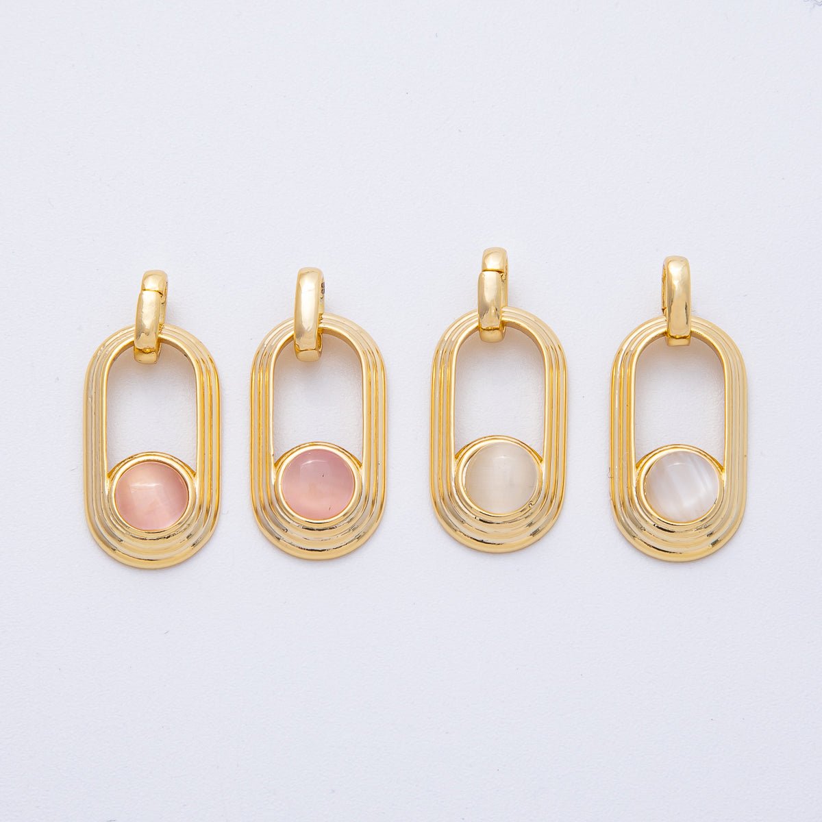 18K Gold Filled 21.5mm Clear, Pink Gemstone Round Open Oblong Pendant | AF1225