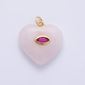 18K Gold Filled 21.5mm Marquise Embedded Rose Quartz, Amethyst, Onyx, Amazonite, Lapis Lazuli, Tiger Eye Heart Charm | AK218 - AK220